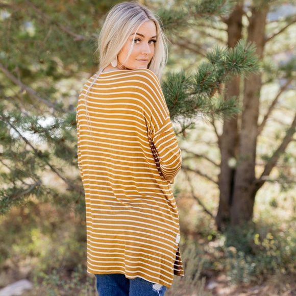 🔻PRICE DROP🔻Steady She Goes Striped Top Mustard - Picture 2 of 4